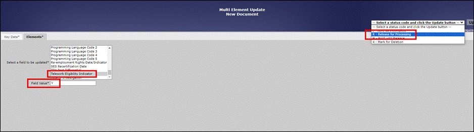 EPIC Web - New Document Telework Eligibility Indicator with Field Value Type Y specified