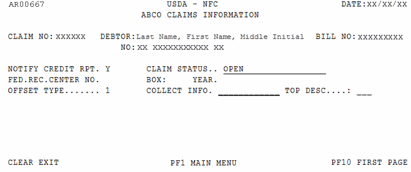 ABCO Claims Information Screen