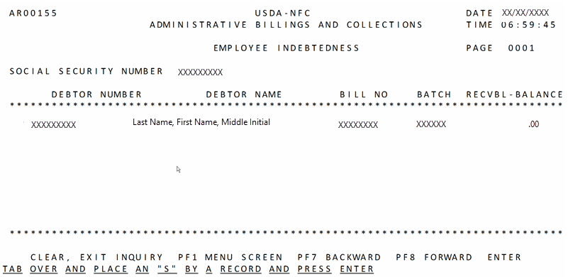 Employee Indebtedness Screen