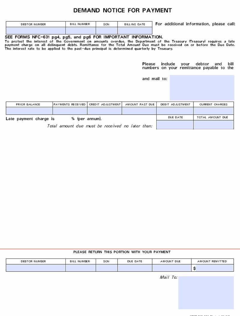 Form NFC-631, Demand Notice for Payment and Debtor Package