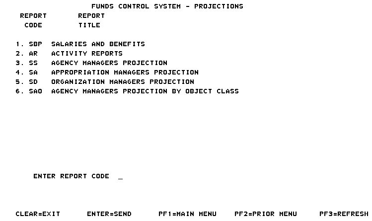 Funds Control System - Projections Screen