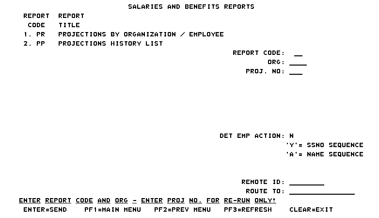 Salaries and Benefits Reports Screen