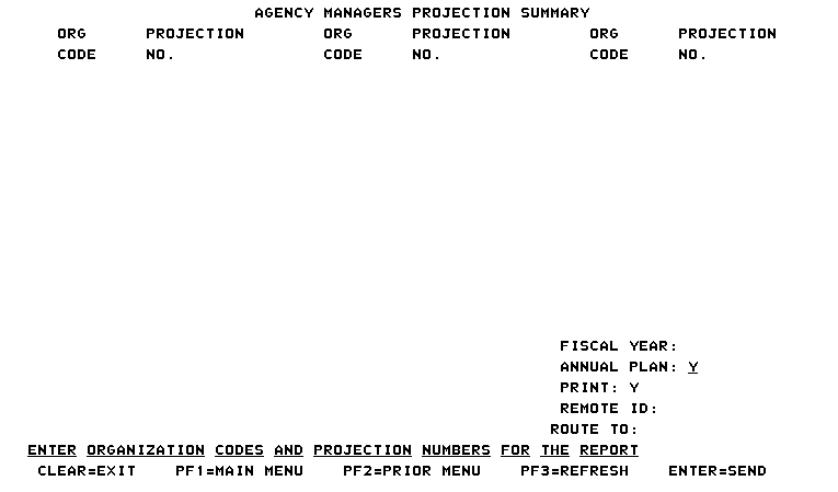 Agency Managers Projection Summary Screen