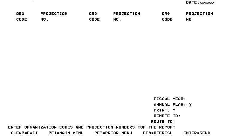 Agency Managers Projection by Object Class screen