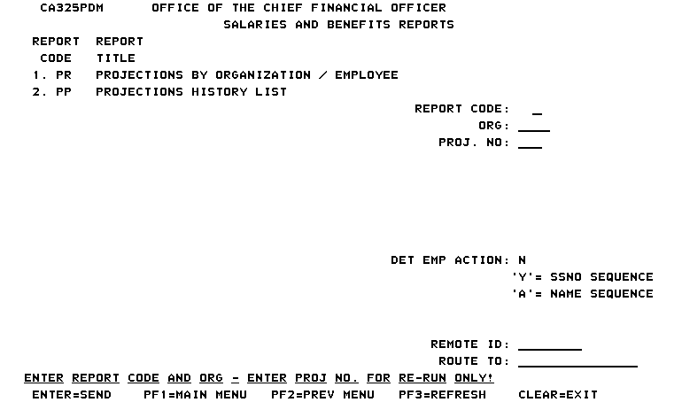 Salaries and Benefits Reports Screen