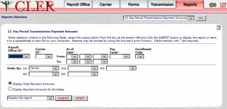 Pay Period Transmissions Payment Amount Page