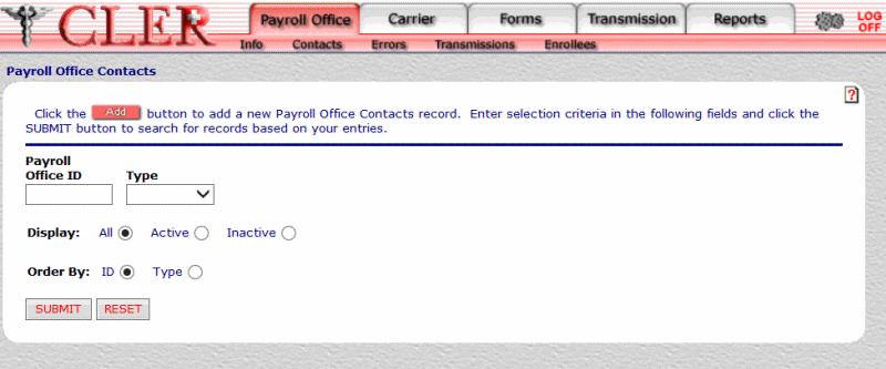 Payroll Office Contacts Page