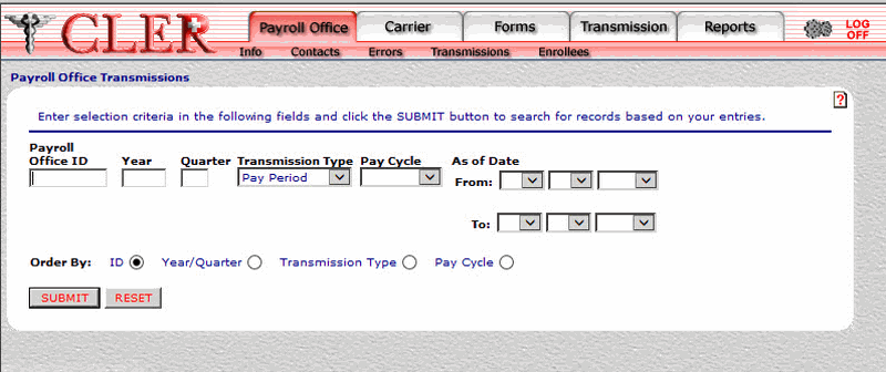 Payroll Office Transmissions Page