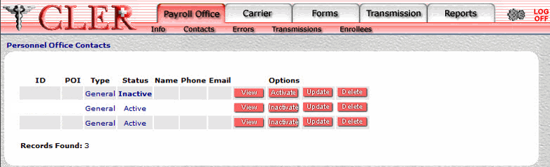 Personnel Office Contacts Inactive Search Results
