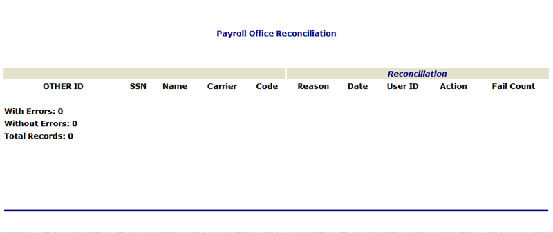 Payroll Office Reconciliation Other ID Report Page