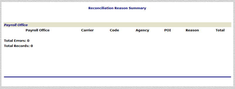 Reconciliation Reason Summary Report Page