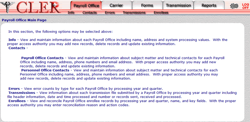 Payroll Office Main Page