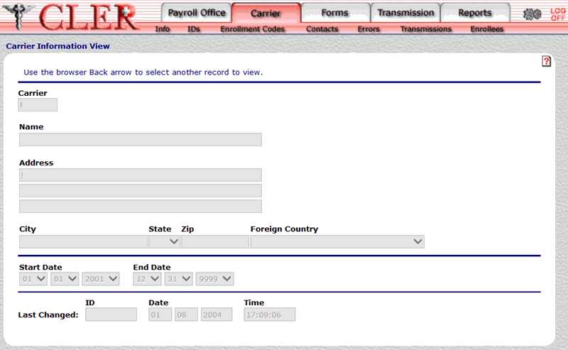 Carrier Information View Page