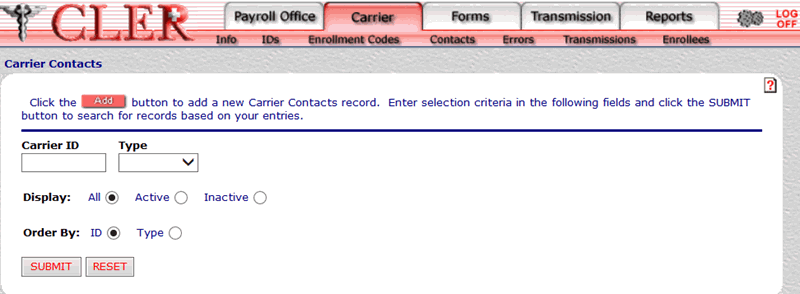 Carrier Contacts Page