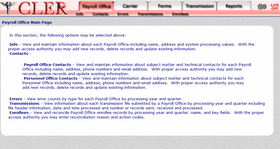 Payroll Office Main Page