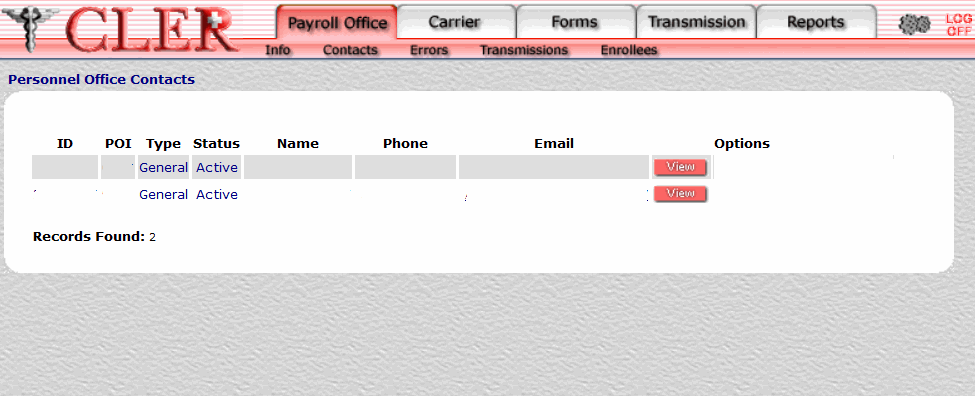 Personnel Office Contacts Search Results Page