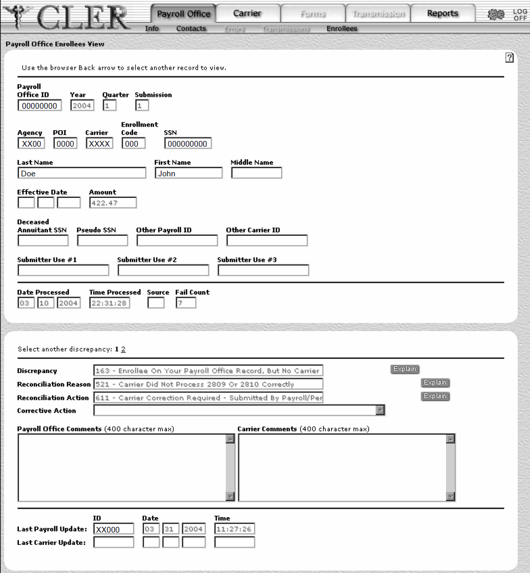 Payroll Office Enrollees View Page