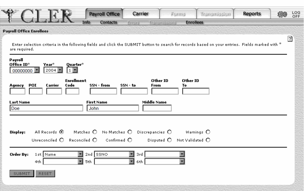 Payroll Office Enrollees Page