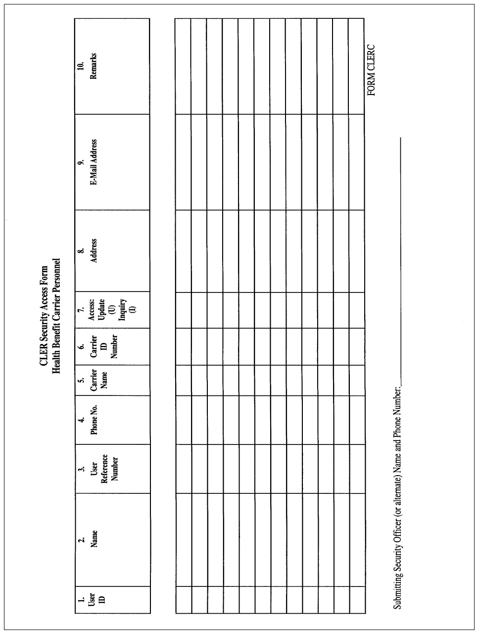 Form CLERC, CLER Security Access Form, Health Benefits Carrier Personnel