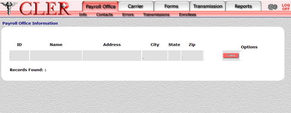 Payroll Office Information Search Results Page