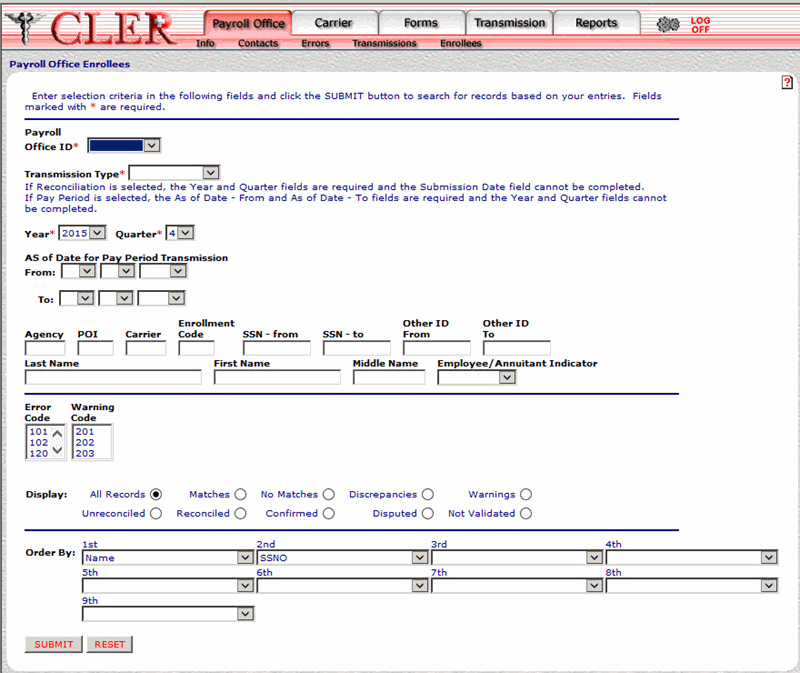 Payroll Office Enrollees Page