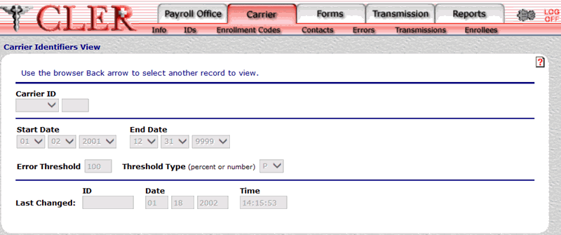Carrier Indentifiers View Page