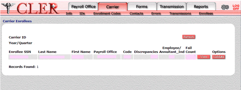 Carrier Enrollees Search Results Page