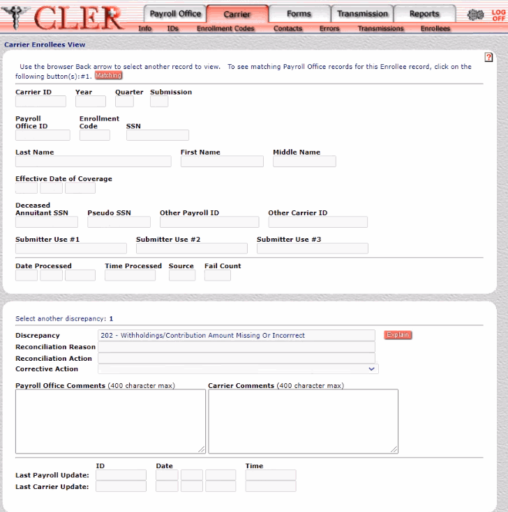 Carrier Enrollees View Page