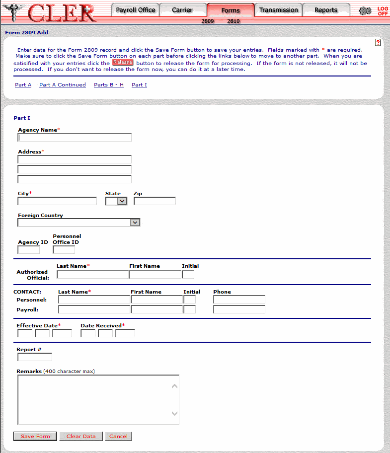 Form 2809  Part I Page