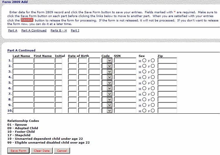 Form 2809 Add Page    part A continued