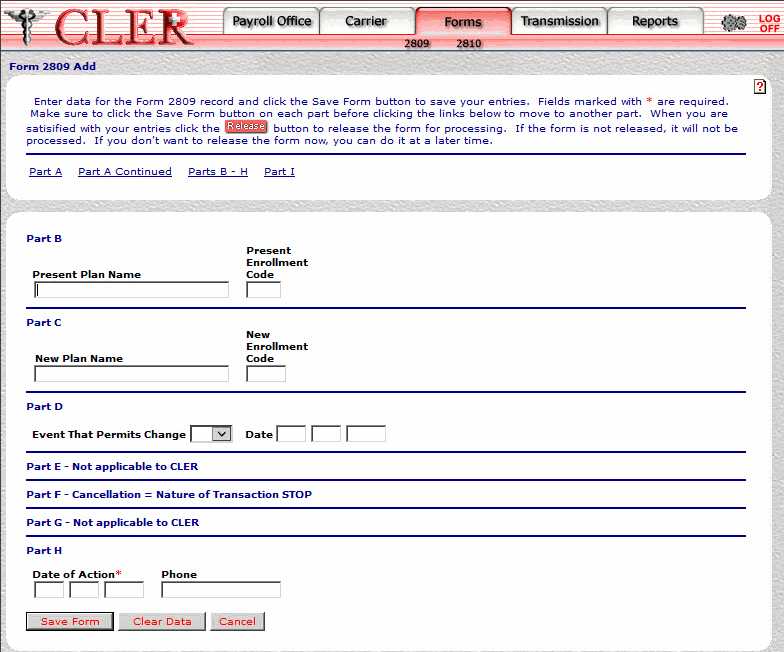 Form 2809 Add Page    part b-h