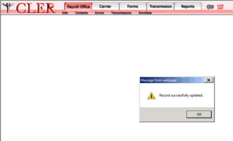 Payroll Office Contacts Update Pop Up Page