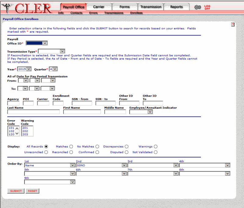 Payroll Office Enrollees Page