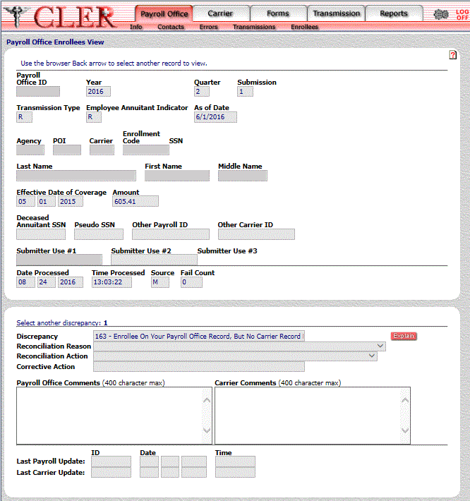 Payroll Office Enrollees View Page