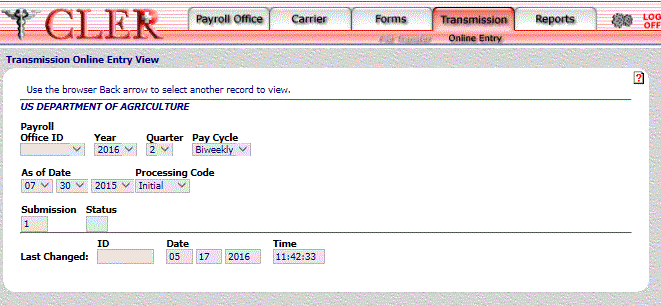 Transmission Online Entry View