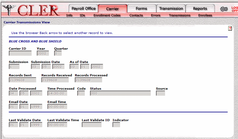 Carrier Transmissions View page