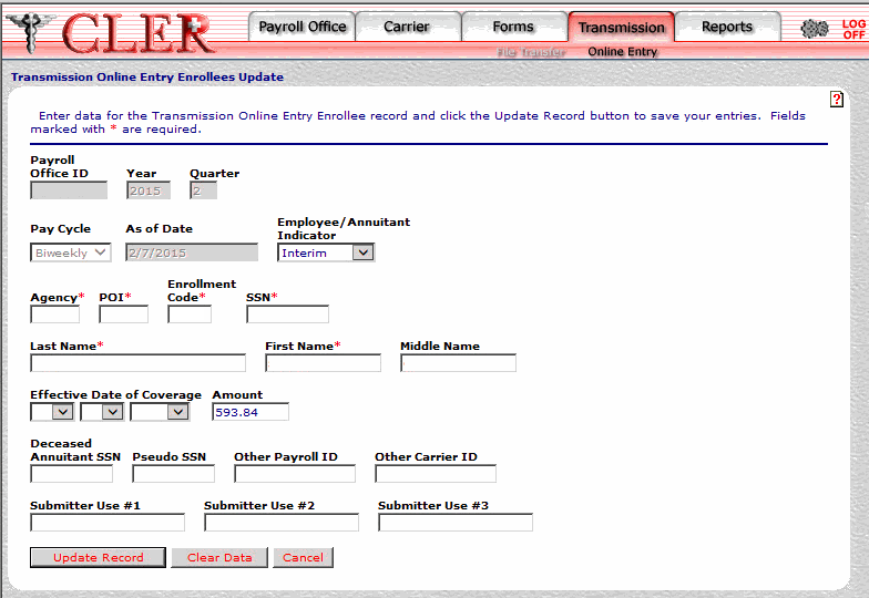 Transmission Online Entry Enrollees Update