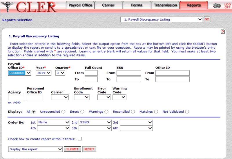 Payroll Discrepancy Listing (Report1) Page