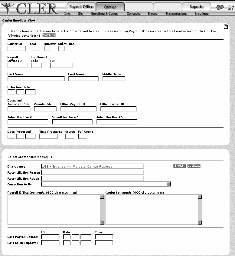 Carrier Enrollees View Page