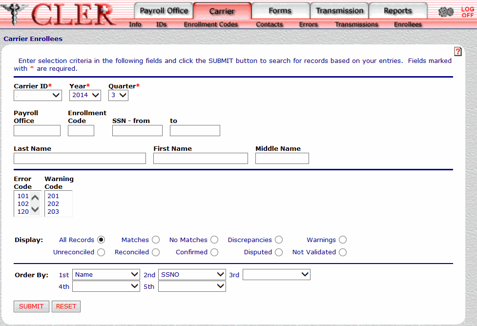 Carrier Enrollees Page