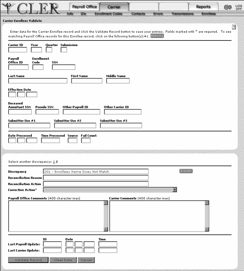 Carrier Enrollees Validate Page