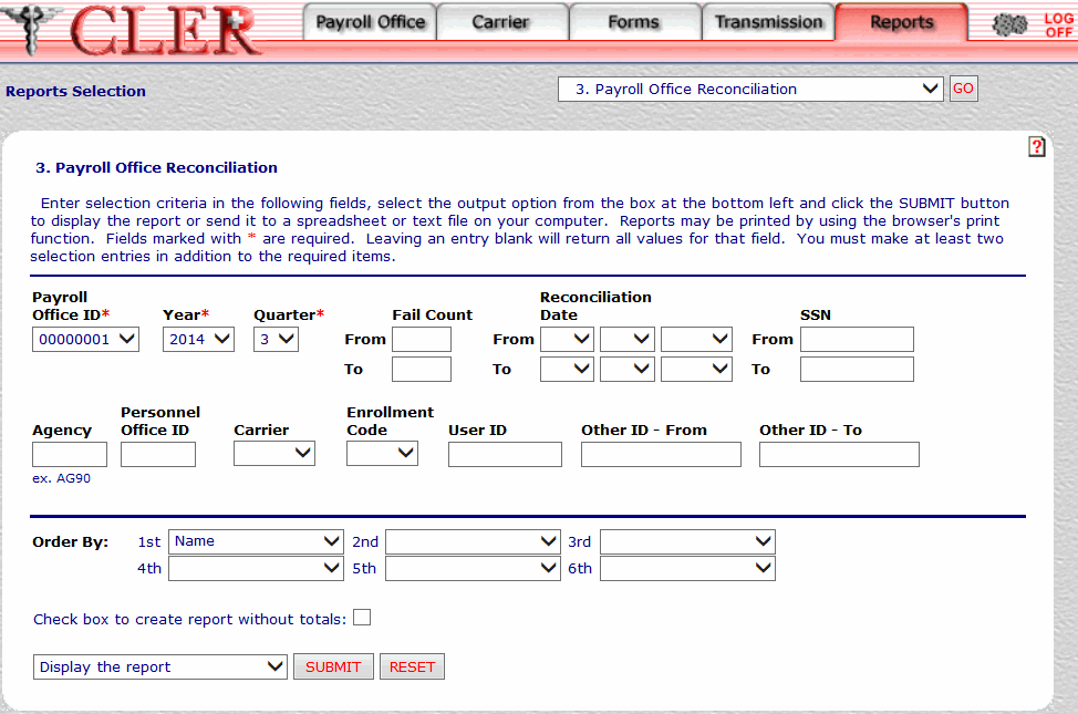 Payroll Office Reconciliation (Report 3) Page