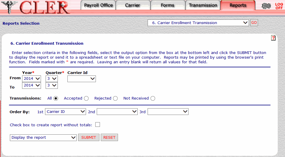 Carrier Enrollment Transmission (Report 6) Page