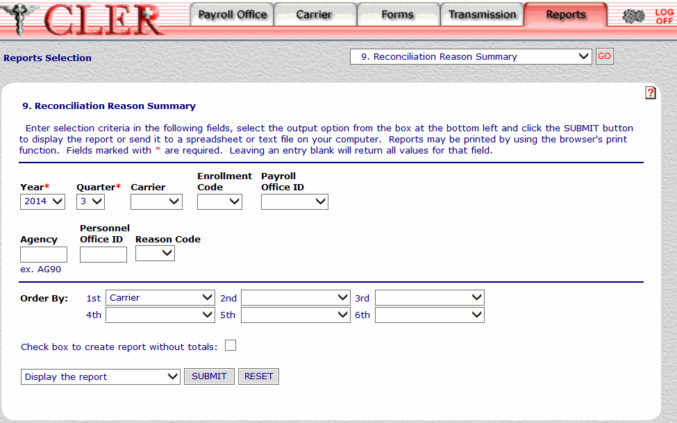 Reconciliation Reason Summary (Report 9) Page