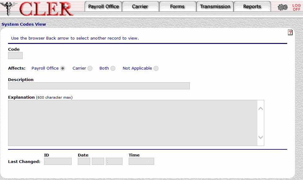 Systems Code View Page