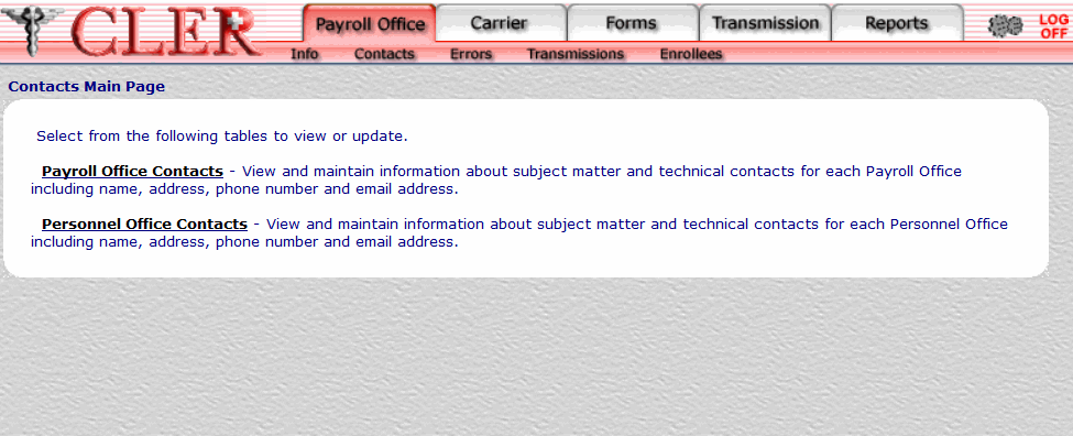 Payroll Office Contacts Main Page