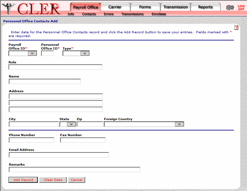 Personnel Office Contacts Add page