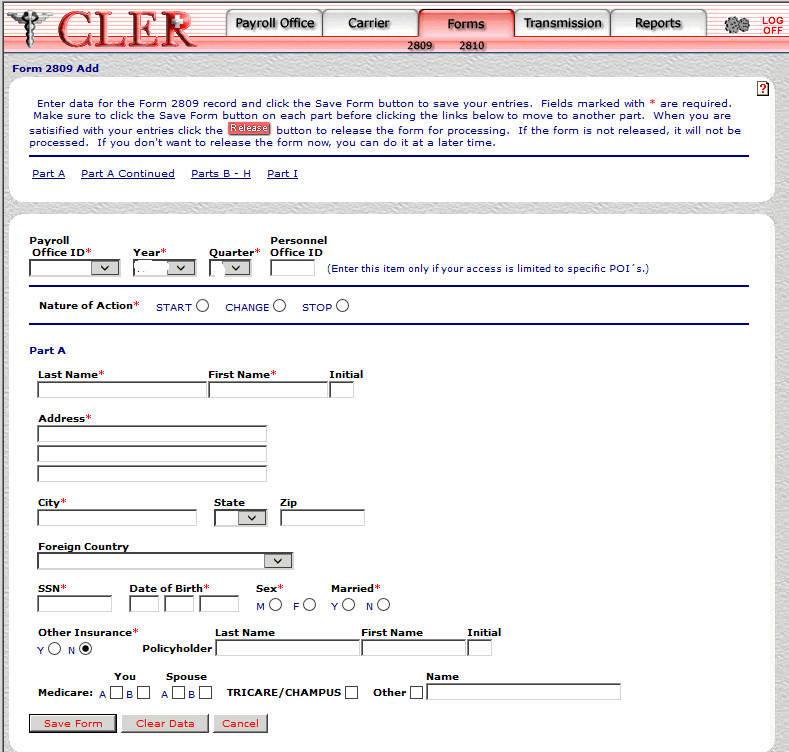 Form 2809 Add Part A page