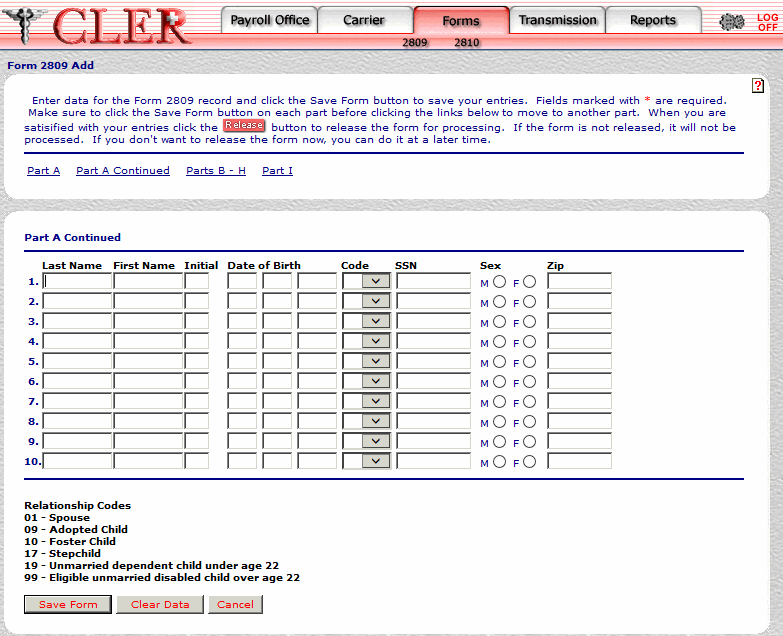 Form 2809 Add Part B page