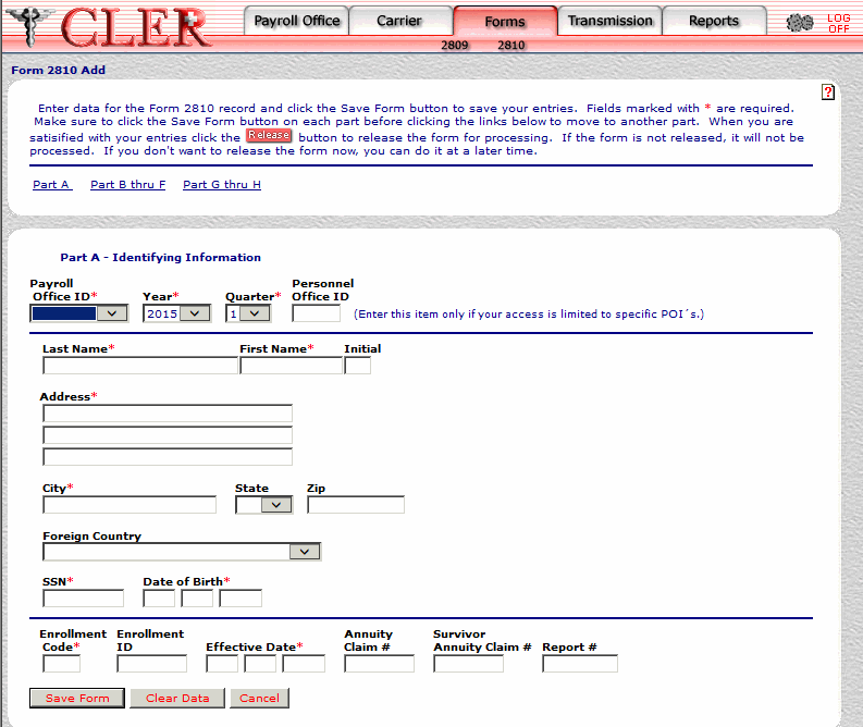 Form 2810 Add Part A page